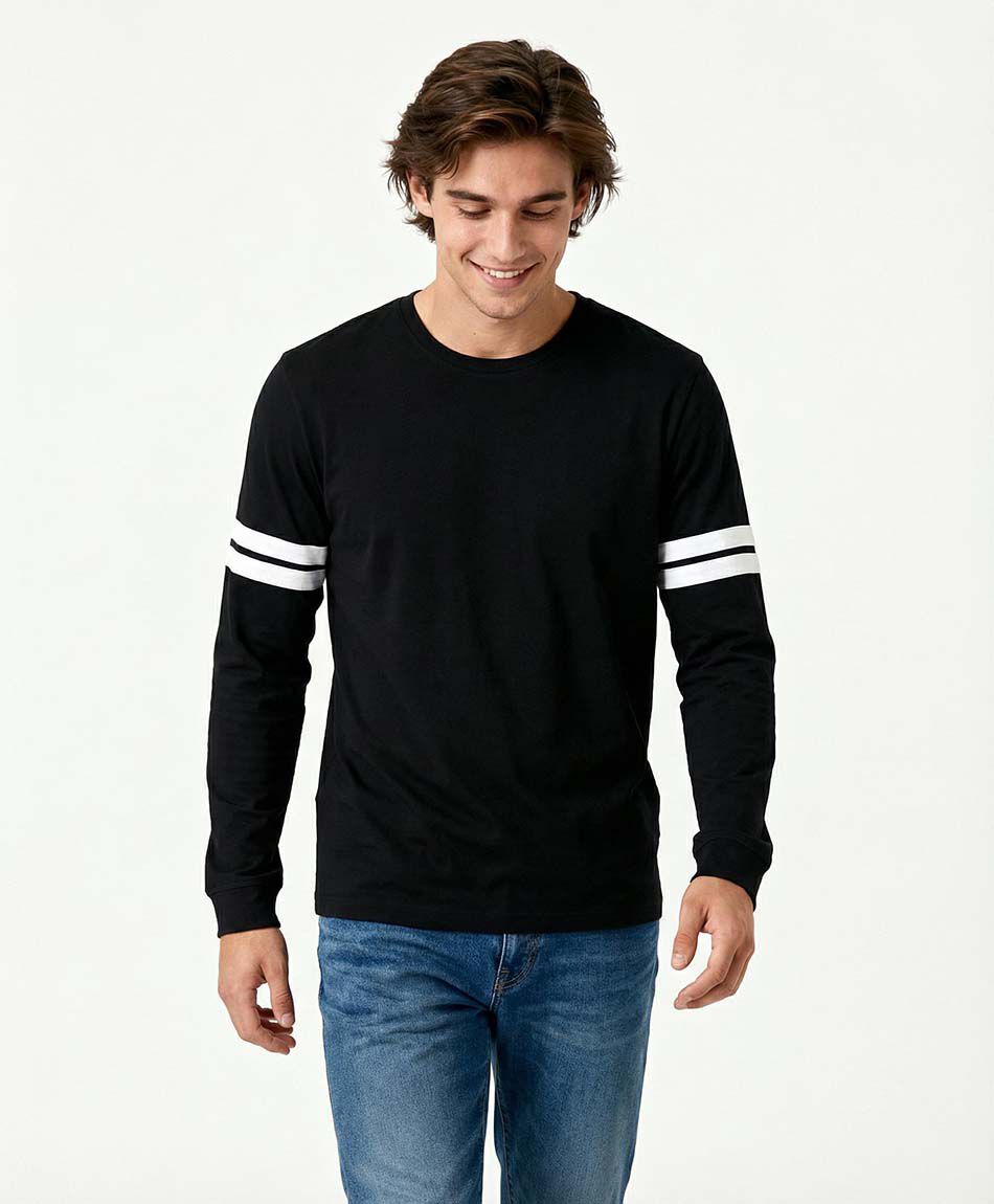 Remera hombre manga larga linea doble white