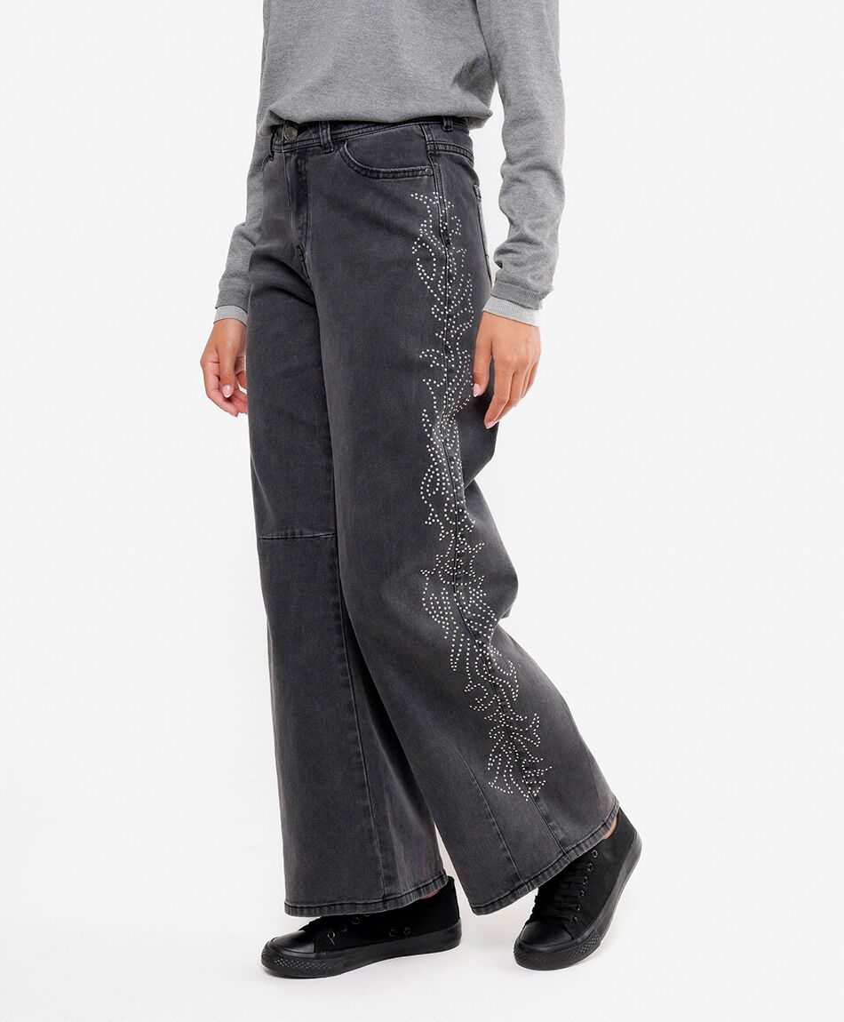 Jeans mujer dise&ntilde;o brillos wide leg