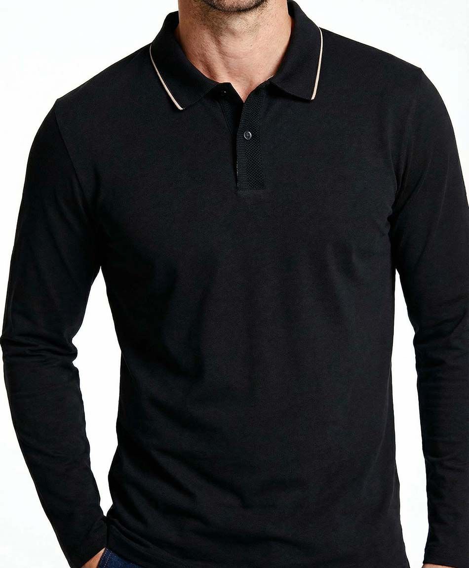 Remera hombre cuello polo negro