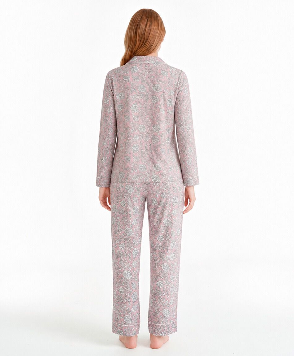 Pijama mujer camisero print floreado rosado