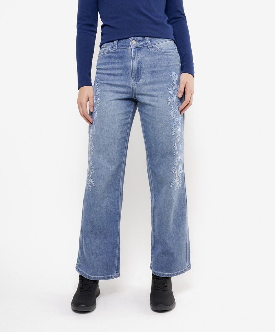 Jeans mujer straight bordado