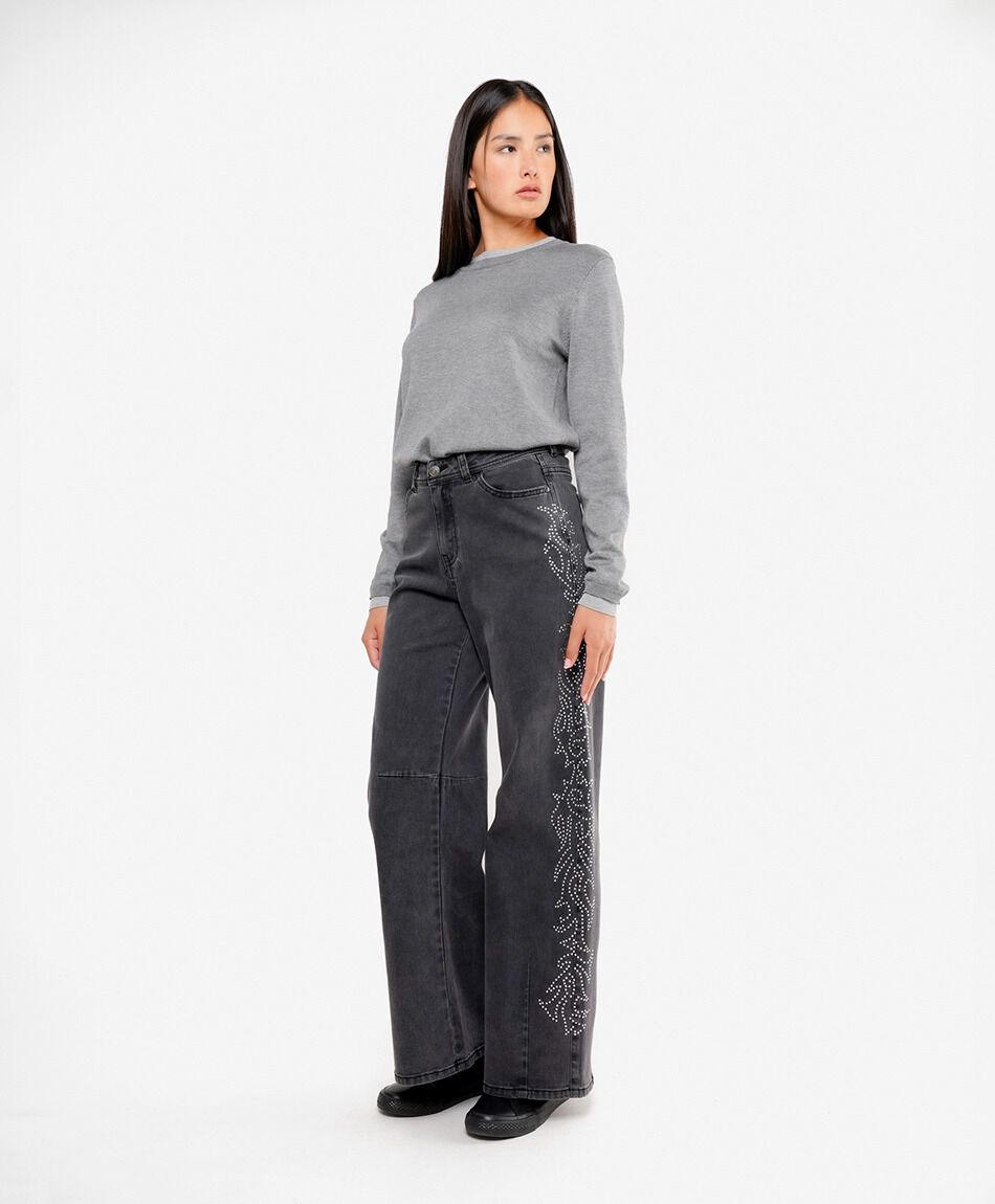 Jeans mujer dise&ntilde;o brillos wide leg