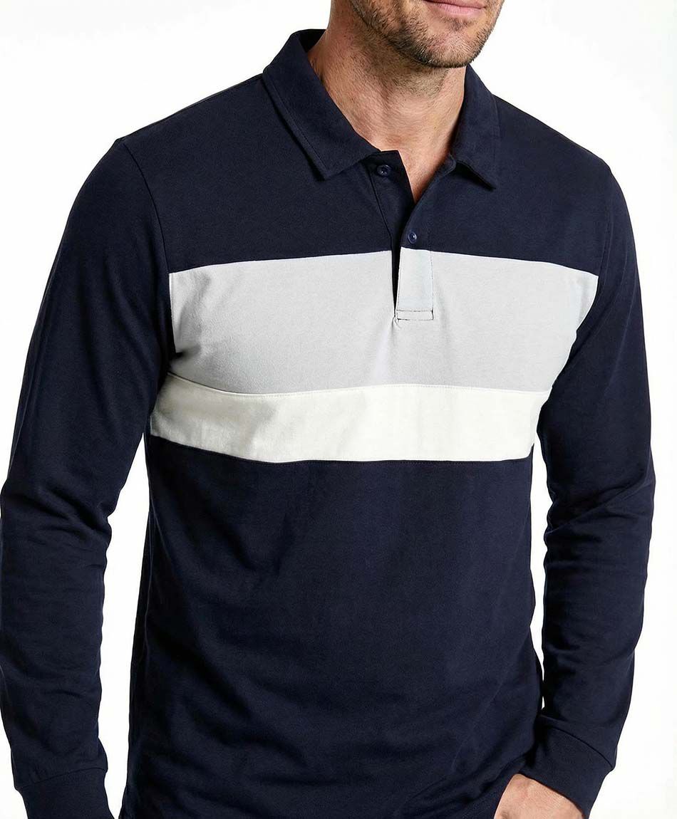 Remera hombre manga larga cuello polo navy
