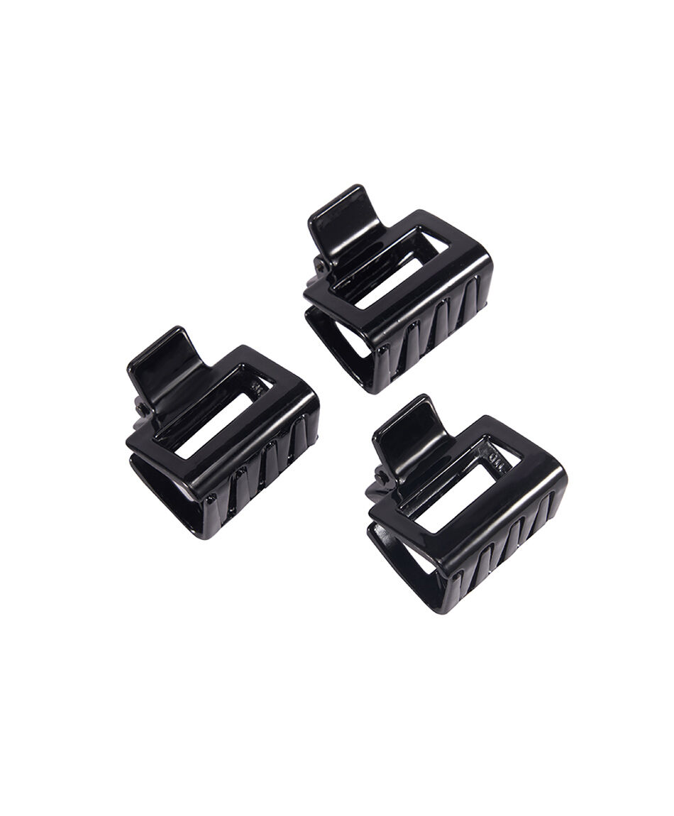 Set 3 pinza mujer rectangular negra