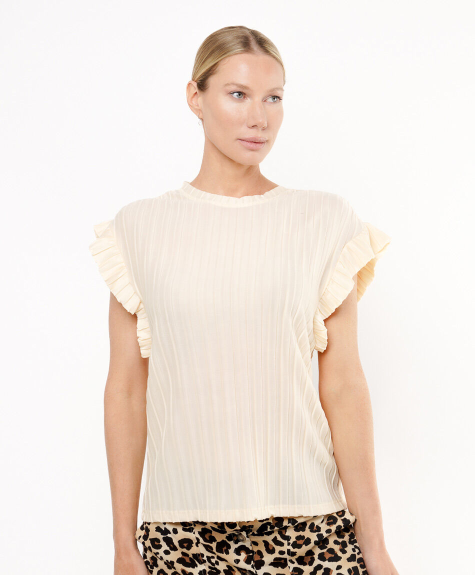 Remera mujer plisada manga vuelo