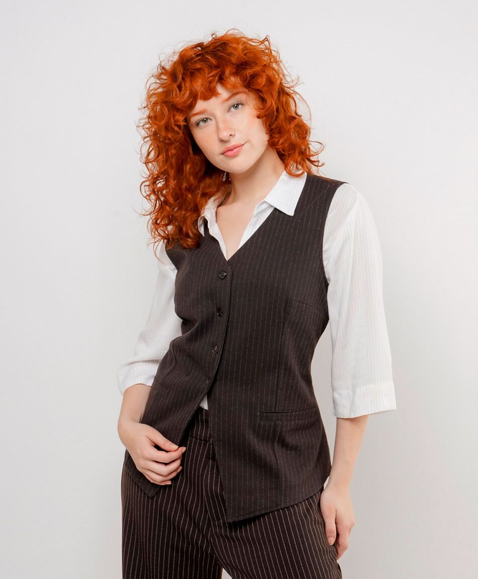 Vest mujer l&iacute;neas brown