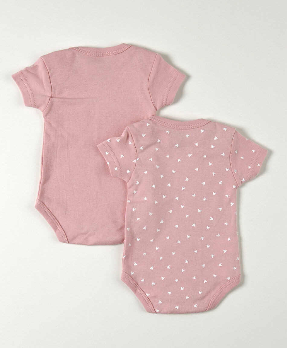 Pack 2 bodies beb&eacute; rosado liso y corazones