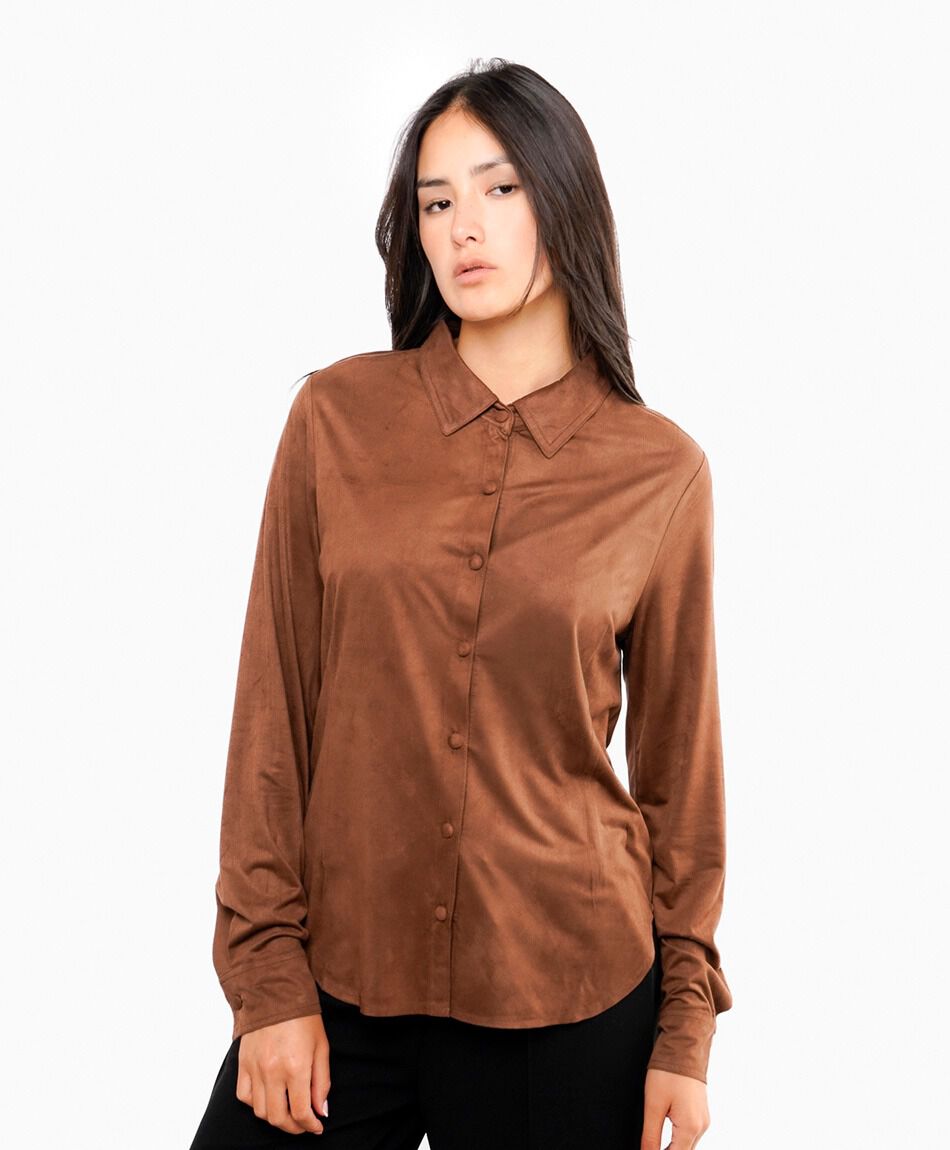 Camisa mujer suede caf&eacute;