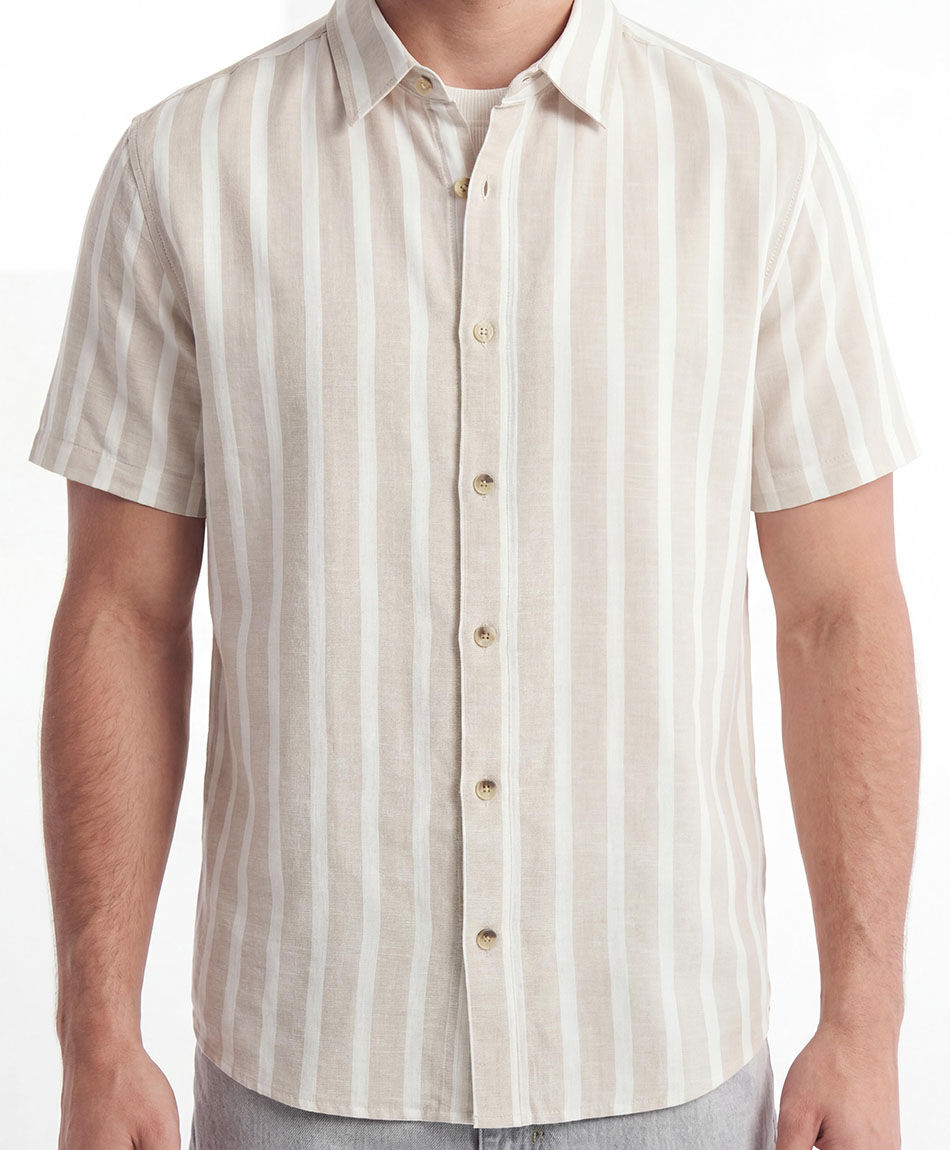 Camisa hombre l&iacute;neas lino beige