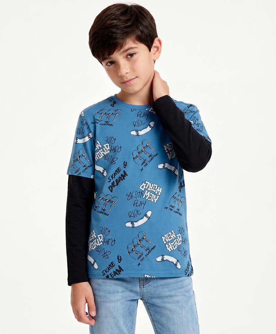 Remera ni&ntilde;o manga larga skates