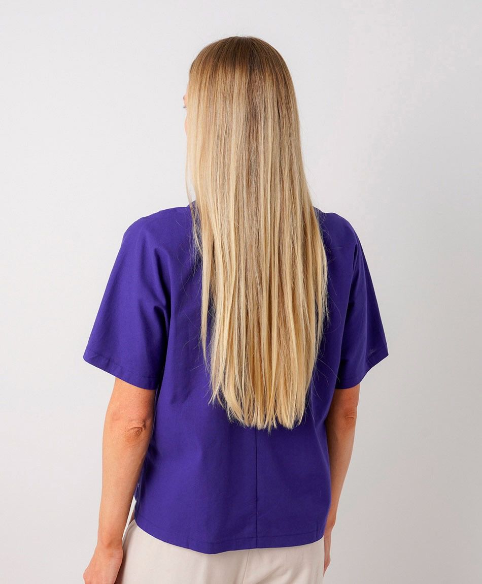 Camisa mujer lino morada bolsillos