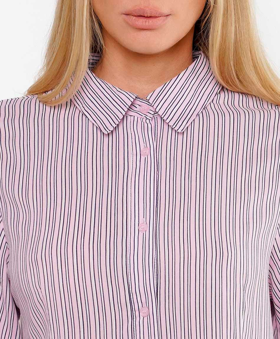 Camisa mujer lineas manga ancha rosada