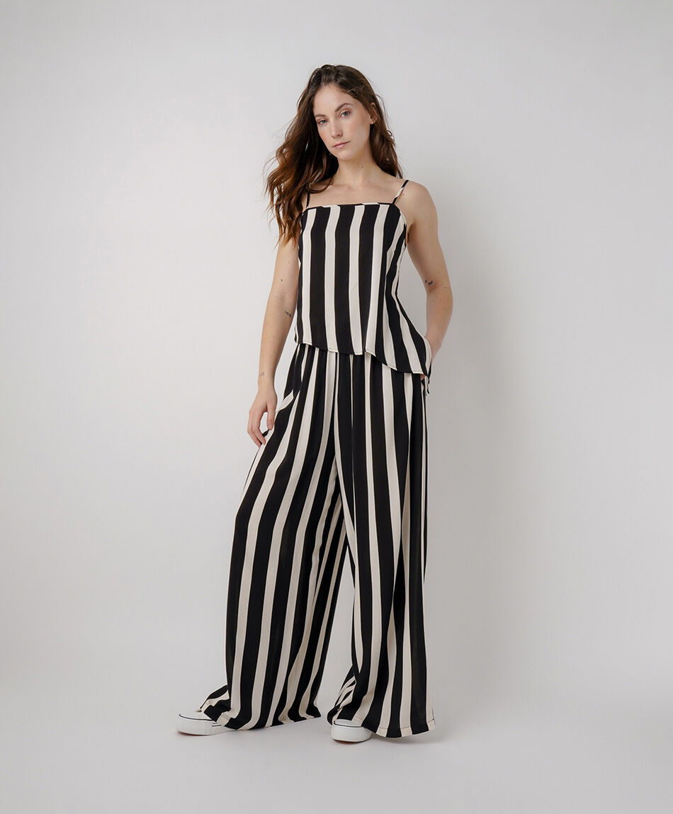 Pantal&oacute;n mujer palazzo l&iacute;neas bicolor