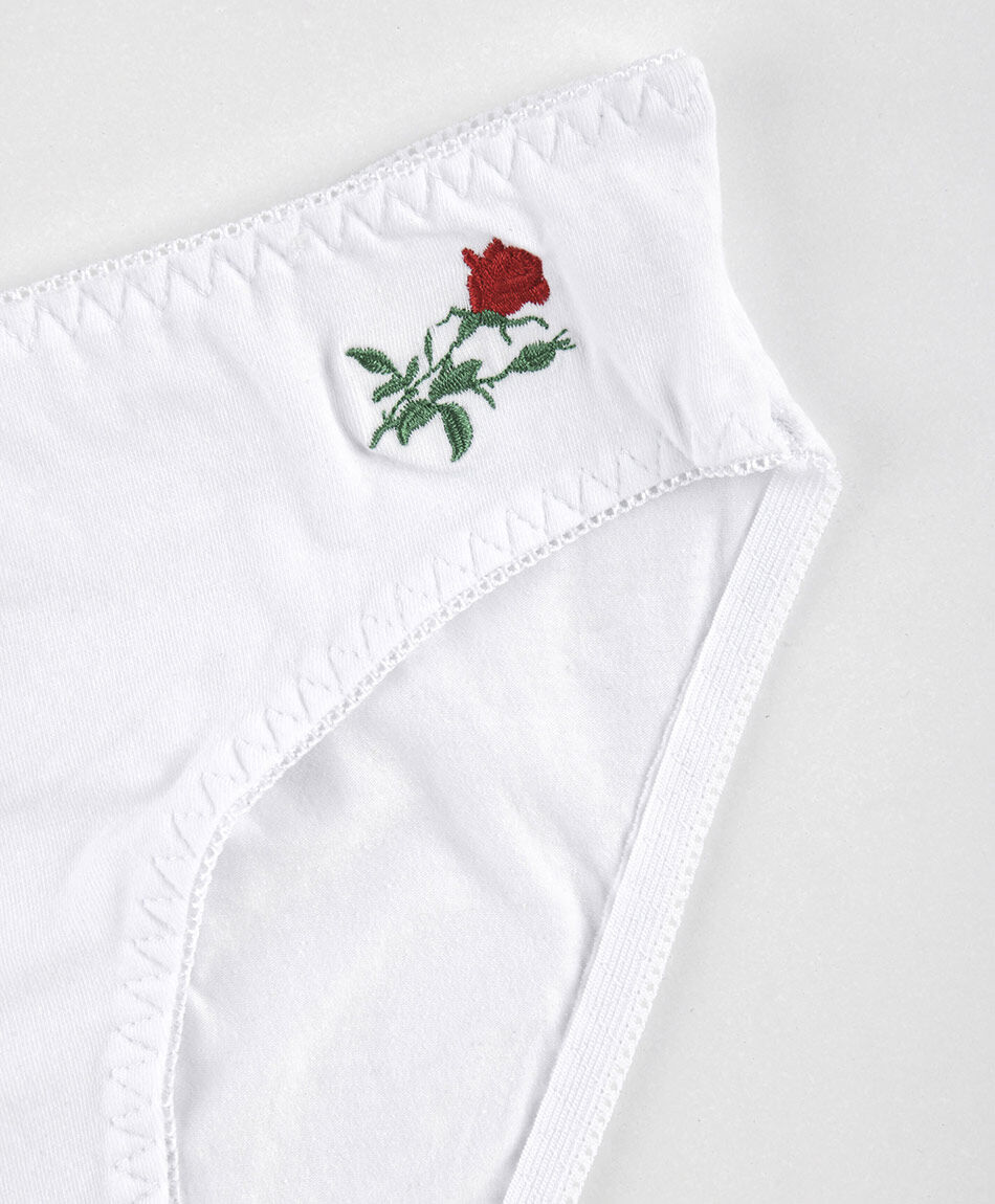 Bombacha bikini mujer liso flor bordada