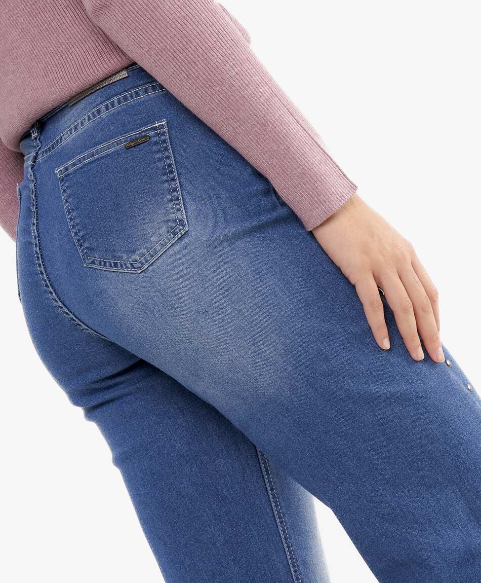 Jeans mujer wide leg denim tachas diagonal