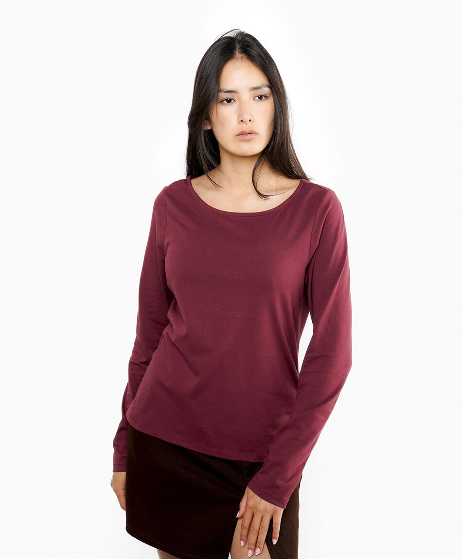 Remera mujer b&aacute;sica burdeo manga larga