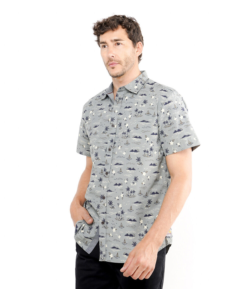 Camisa hombre casual estampado palmeras
