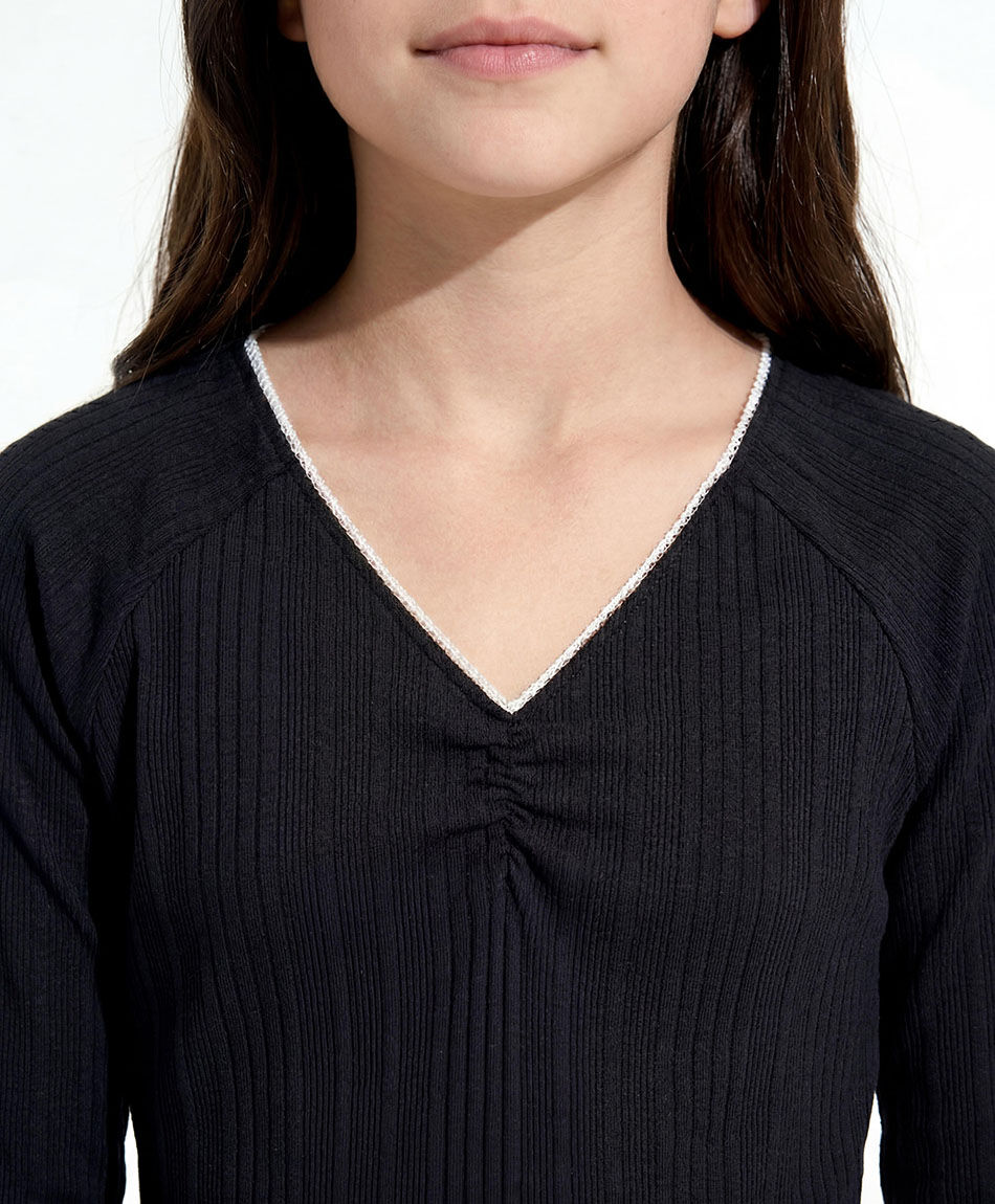 Remera ni&ntilde;a manga larga moda negro