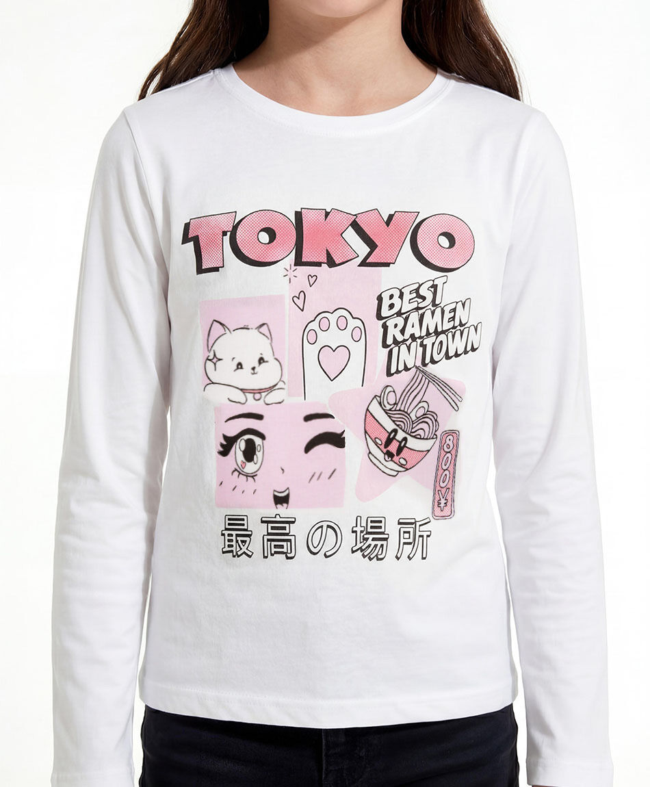 Remera ni&ntilde;a manga larga blanca