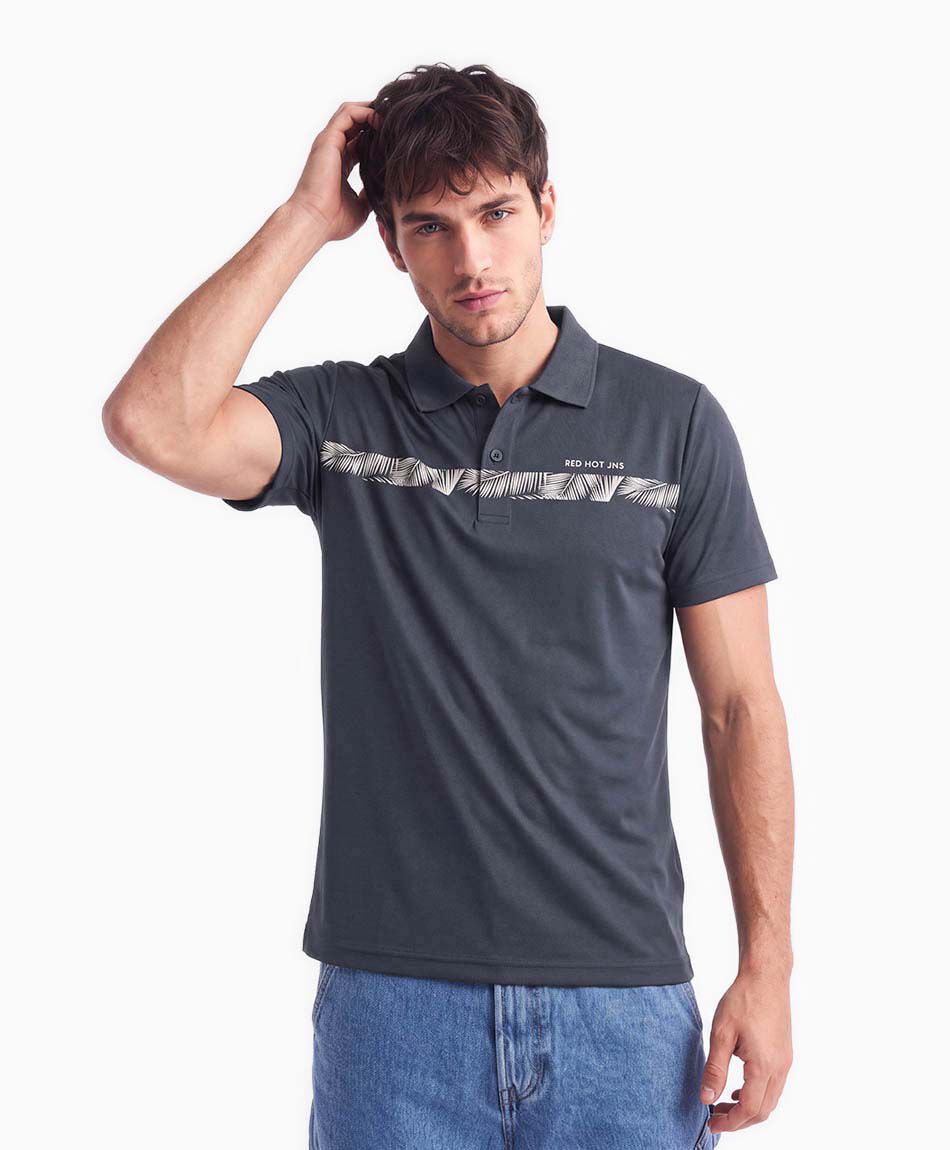 Remera hombre piqu&eacute; l&iacute;nea hojas