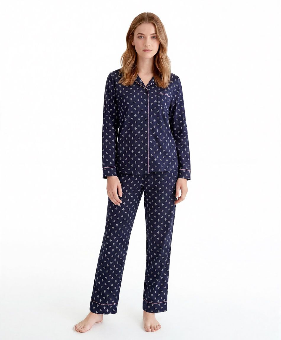 Pijama mujer camisero print navy