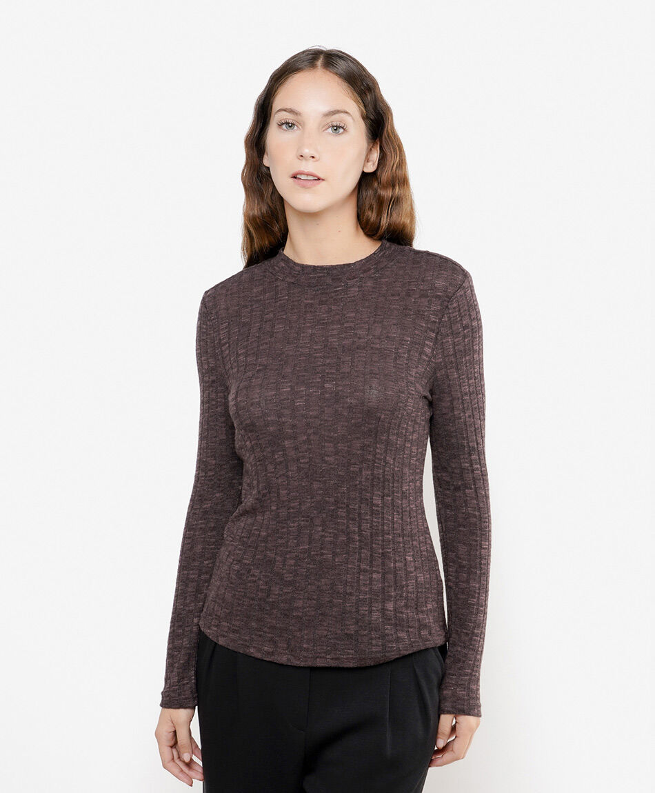 Remera mujer acanalada melange caf&eacute;