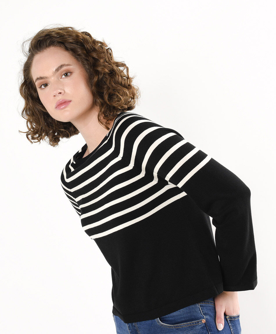 Sweater mujer rayado blanco y negro