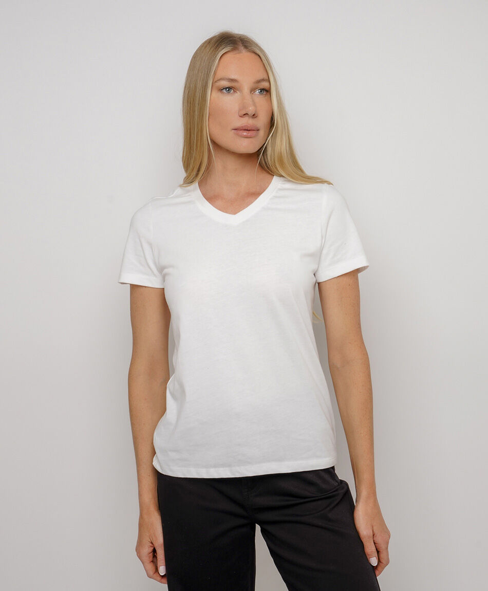 Remera mujer b&aacute;sica blanca cuello en v