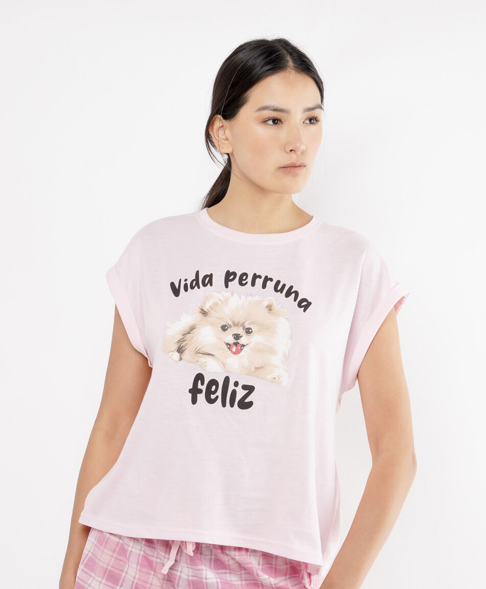 Pijama mujer short perrito cuadros