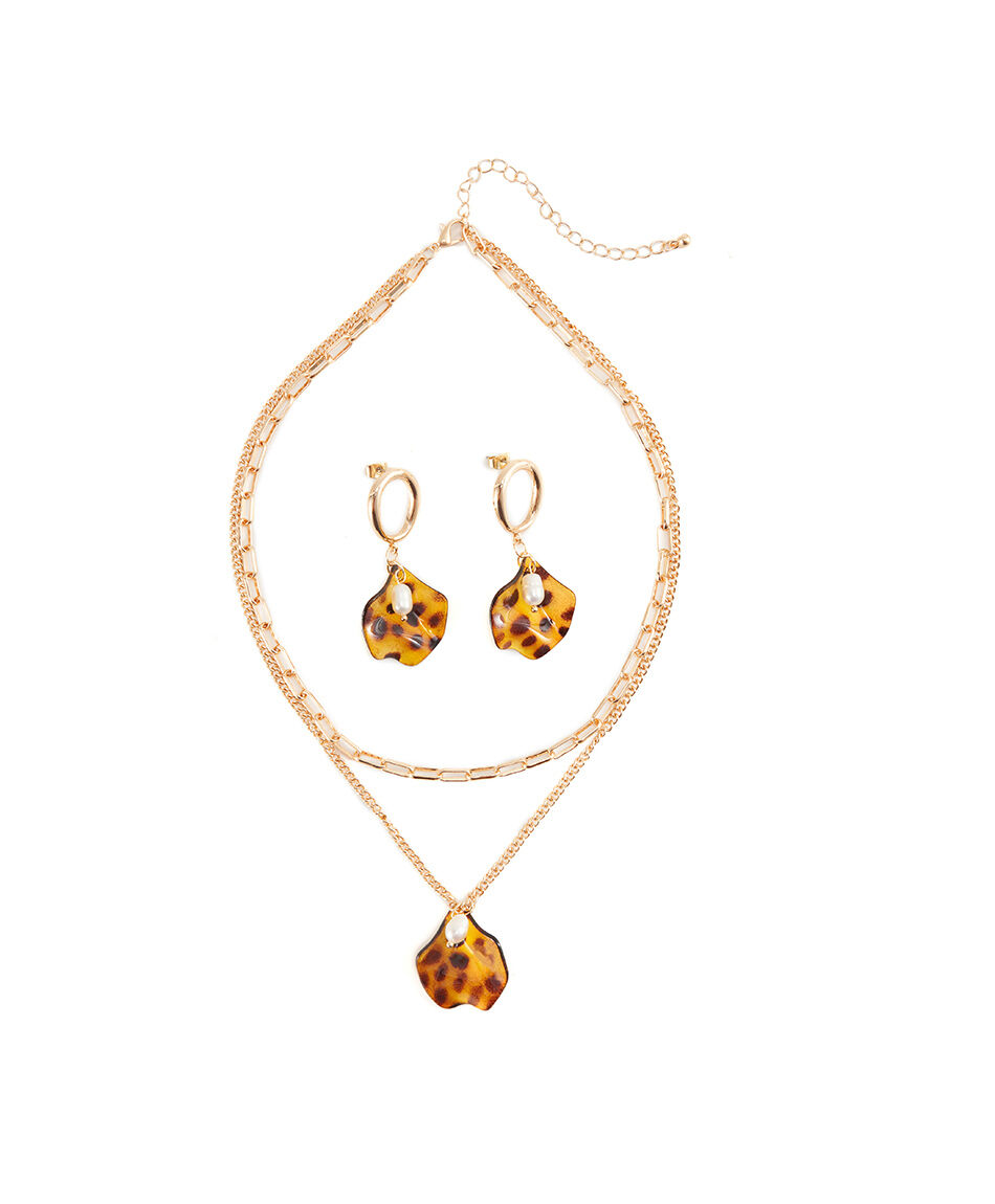 Set collar + aros mujer animal print