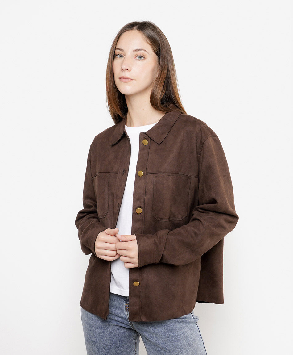 Campera mujer suede botones caf&eacute;
