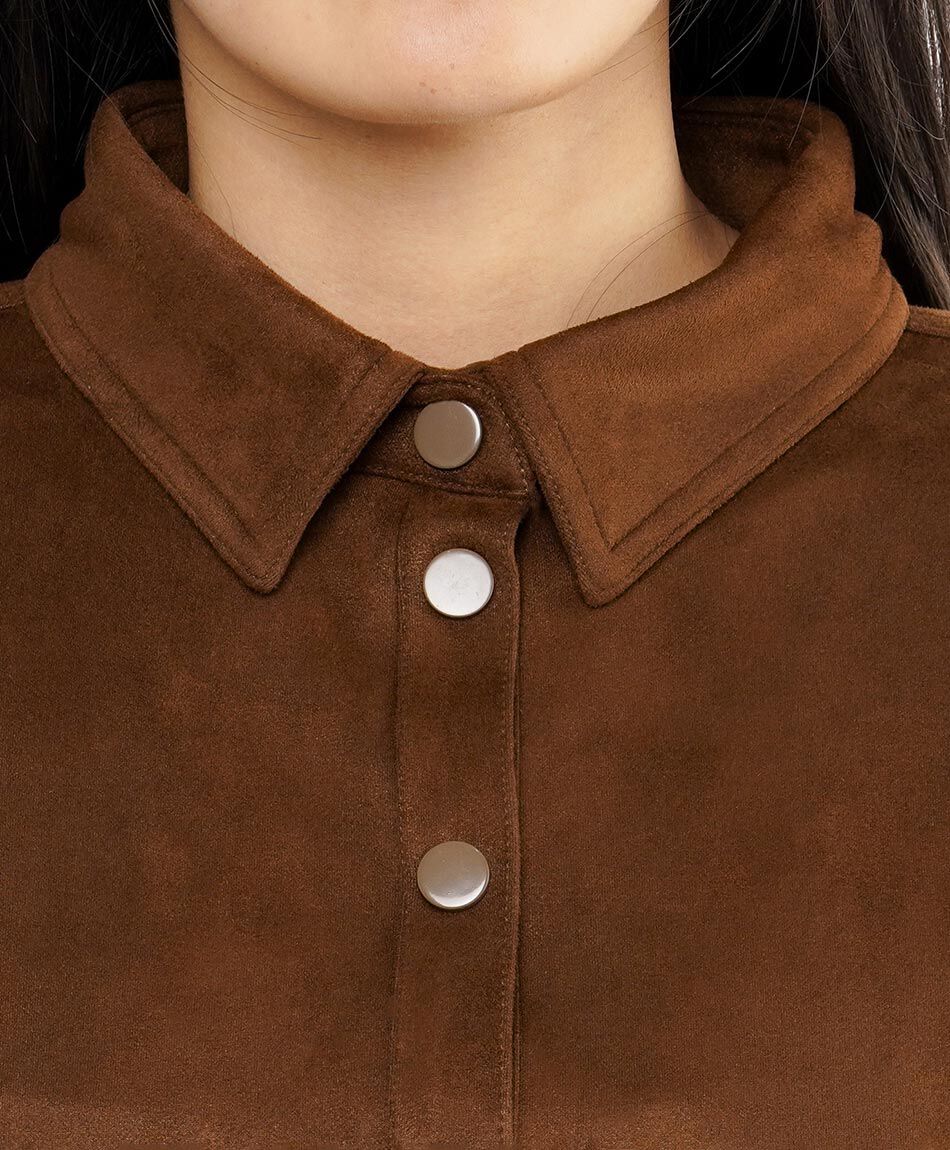 Chaqueta mujer textura aterciopelada caf&eacute;