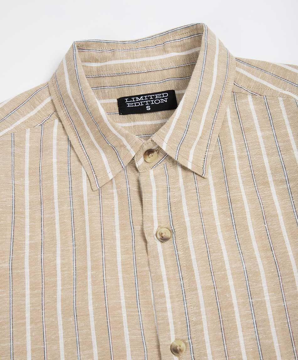 Camisa hombre l&iacute;neas bicolor lino