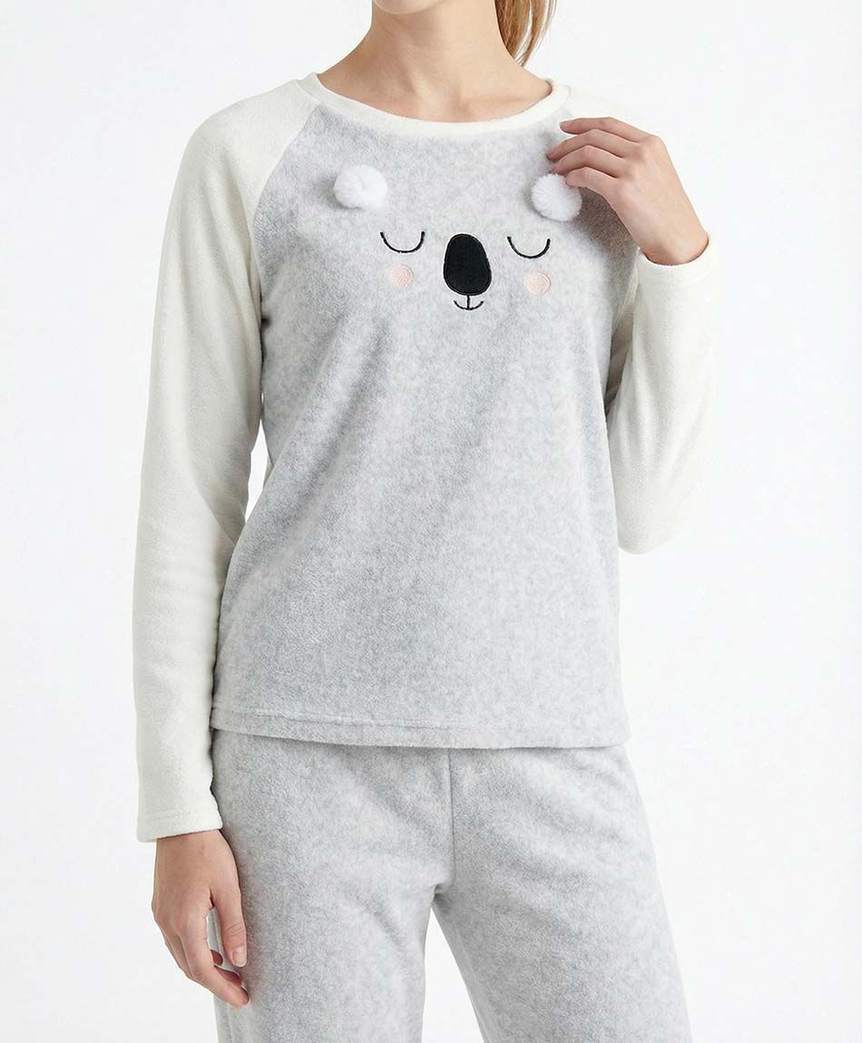 Pijama mujer coral oso pompones