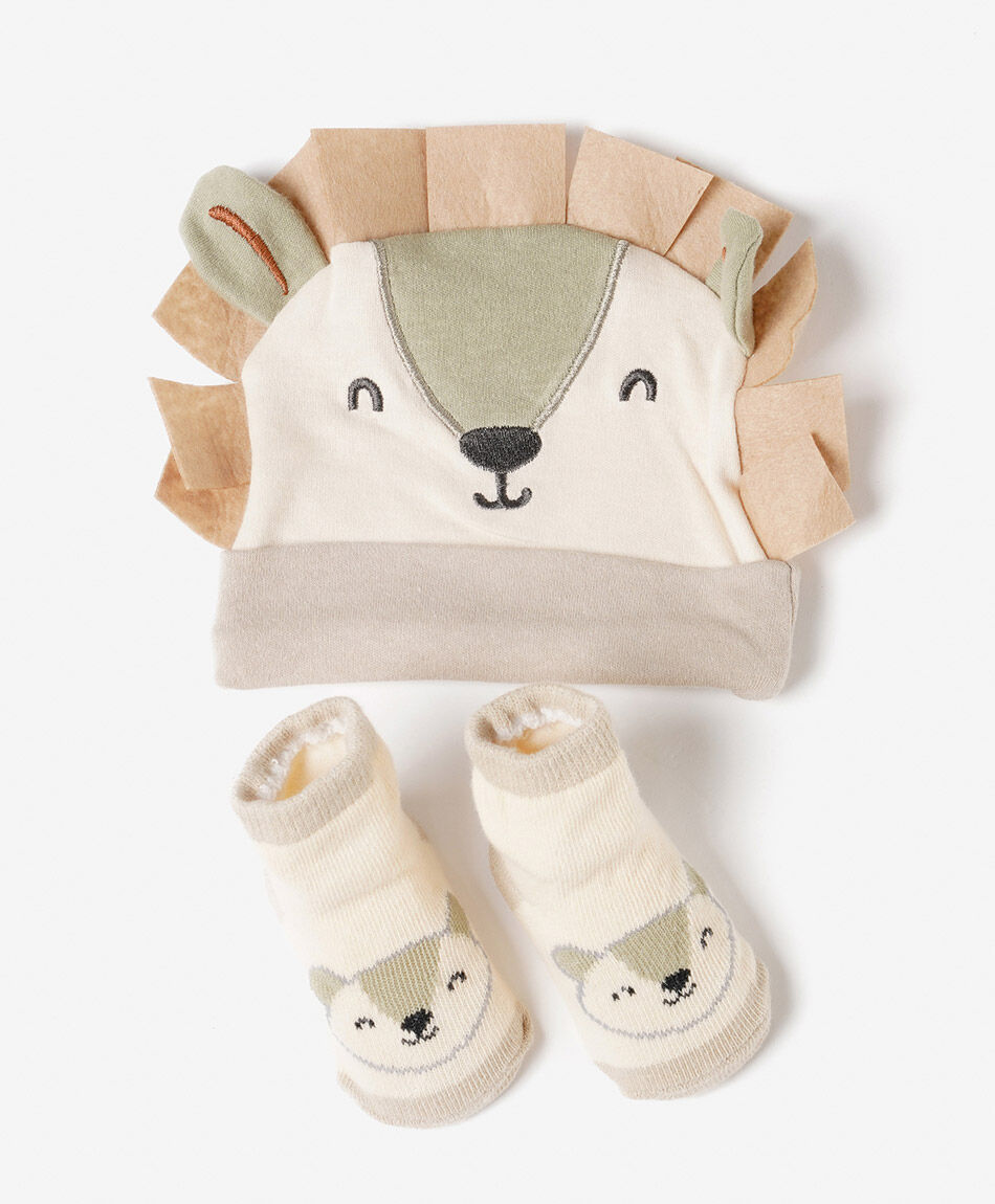 Set gorro + calcetines beb&eacute; animalito