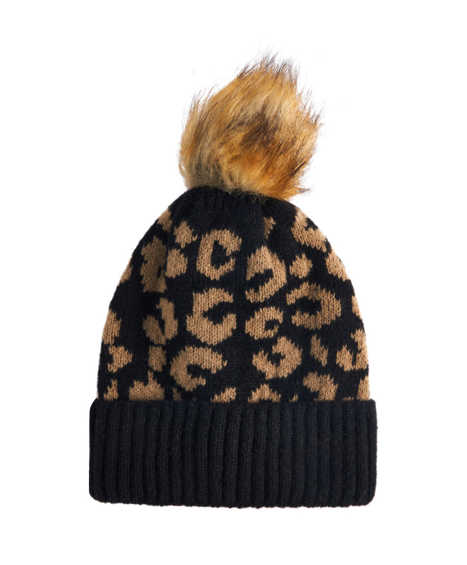 Gorro mujer animal print negro
