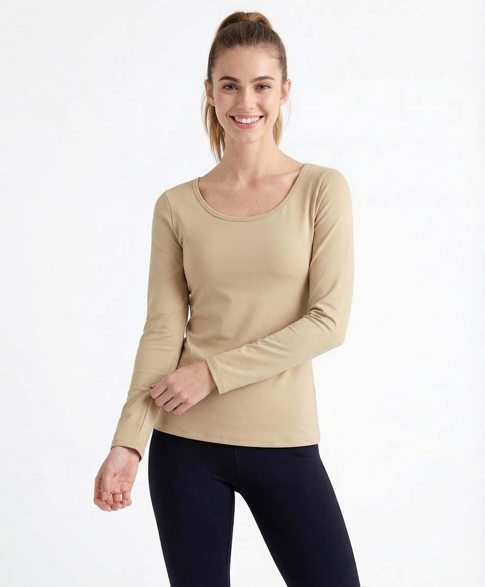 Camiseta mujer lisa termica beige