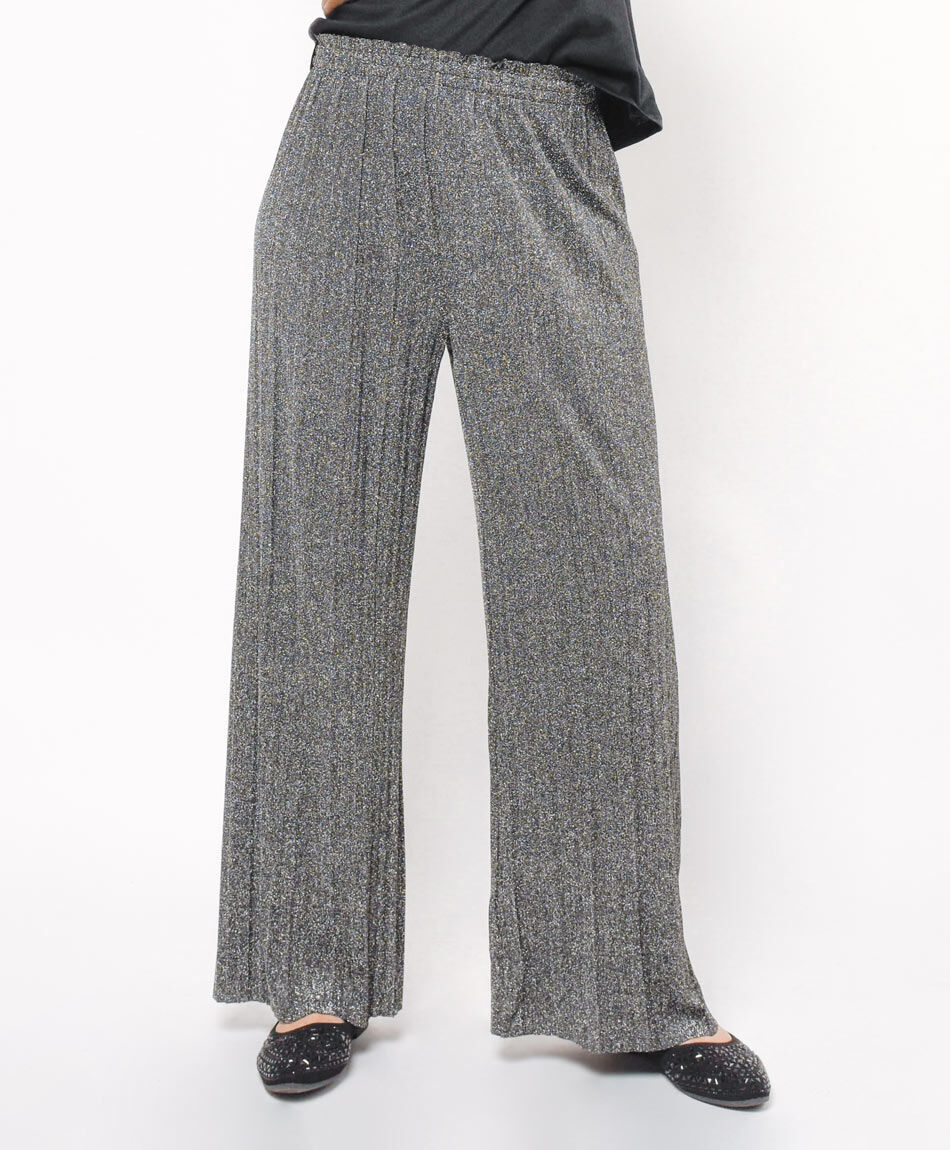 Pantal&oacute;n mujer plisado plata