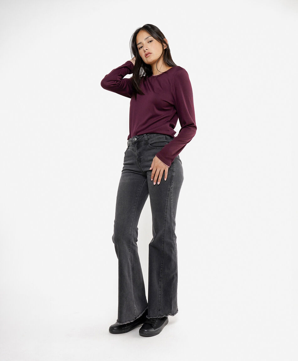 Jeans mujer doble costura flare