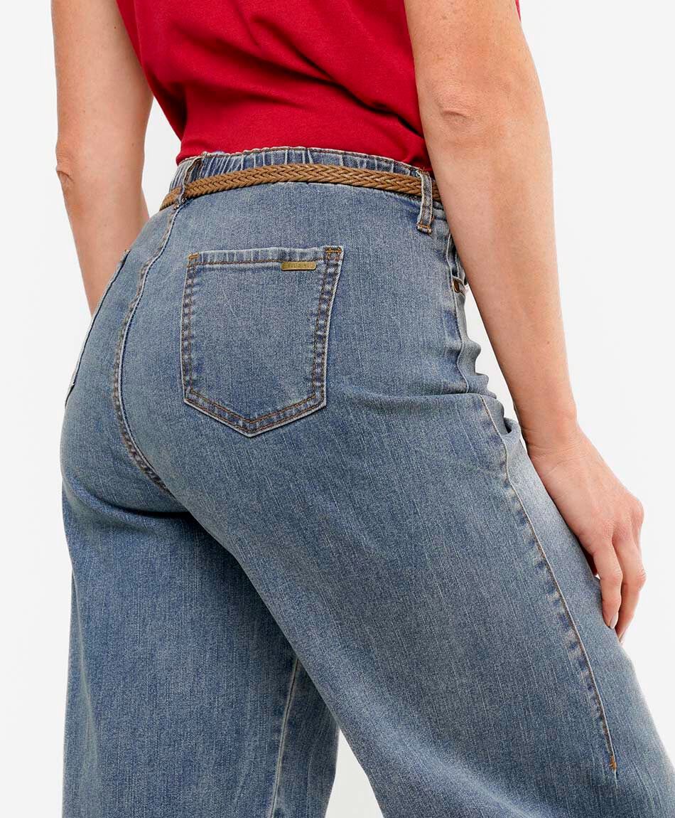 Jeans mujer wide leg cintur&oacute;n