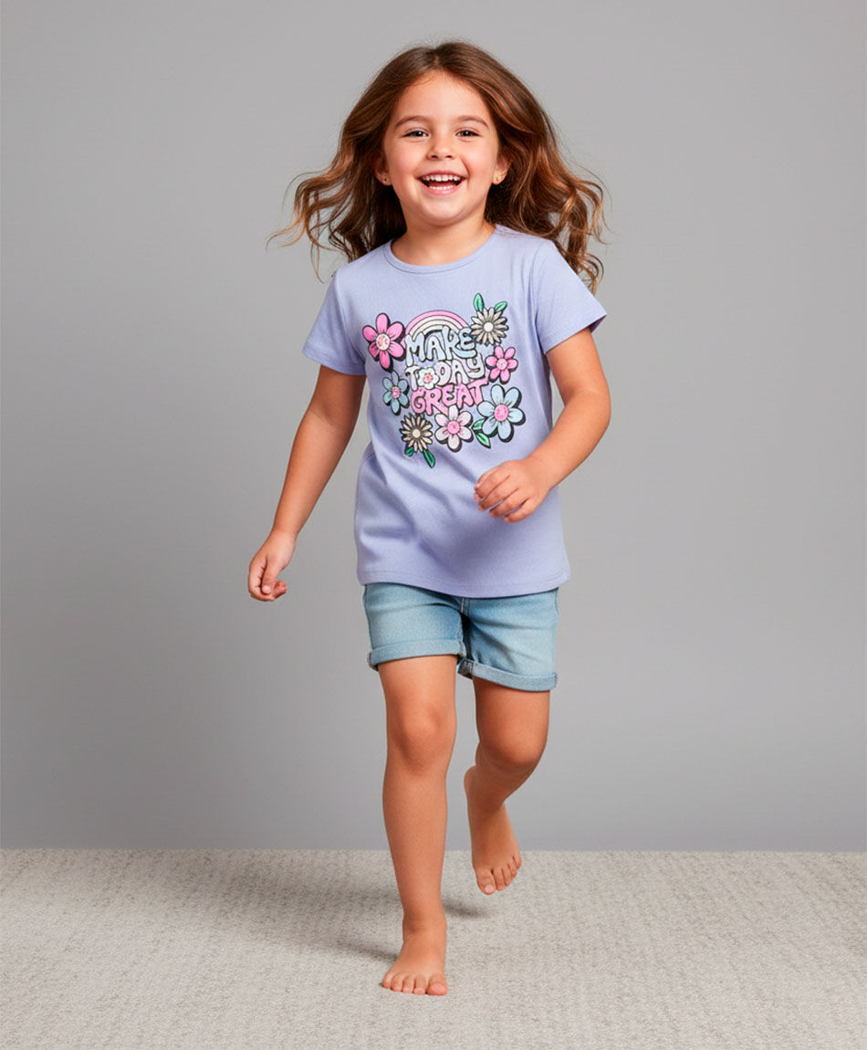 Remera ni&ntilde;a frase flores