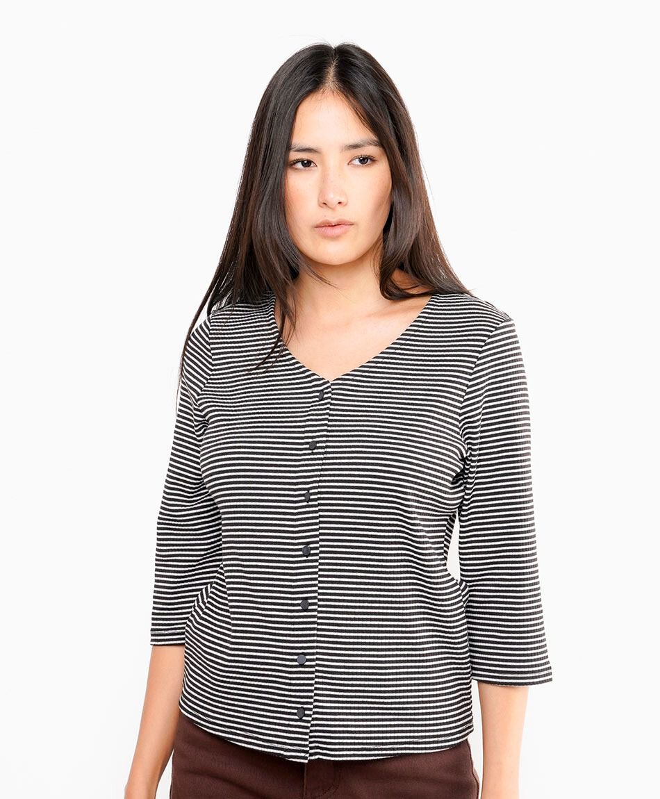 Remera mujer rayas abotonada