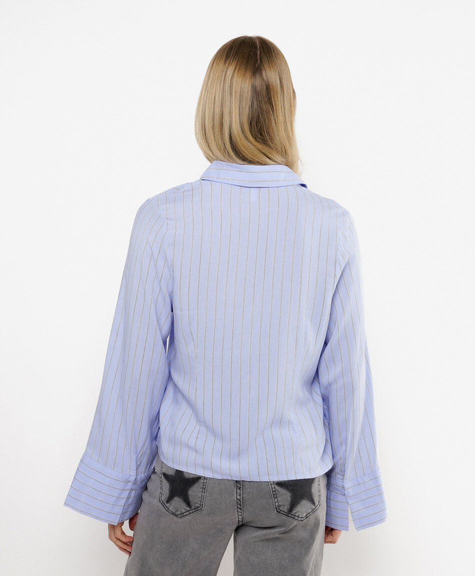 Camisa mujer l&iacute;neas manga ancha azul