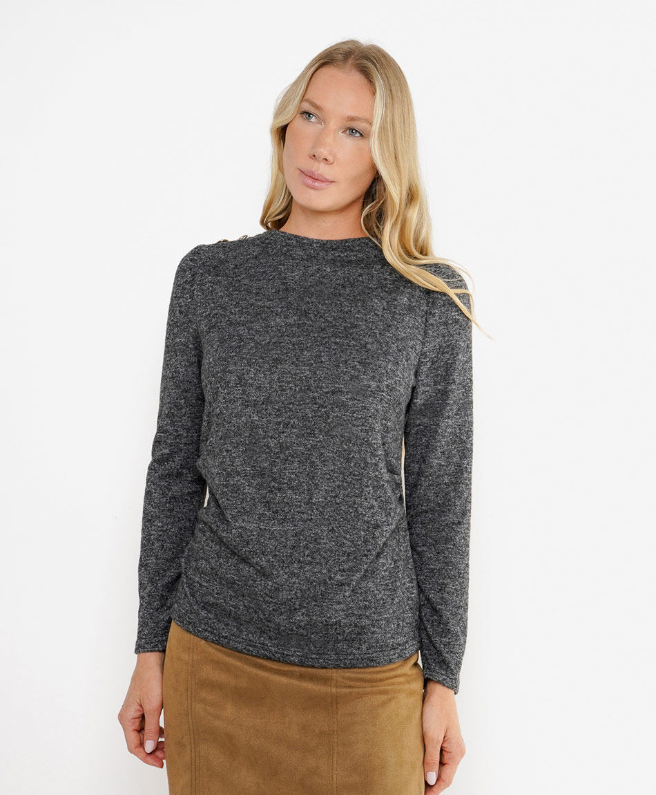 Polera mujer lanosa botones gris