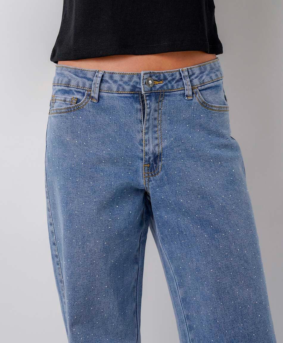 Jeans mujer wide leg brillos