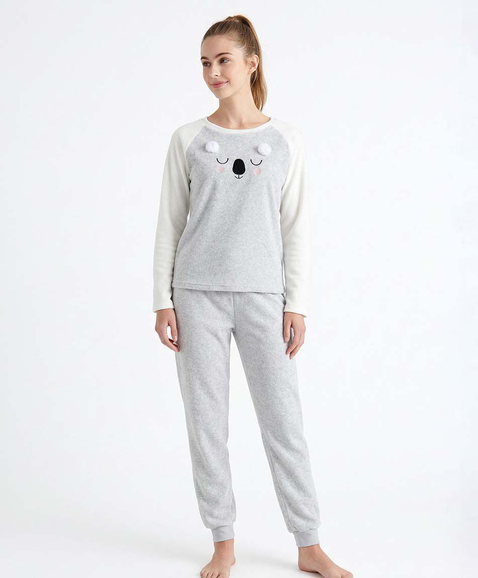 Pijama mujer coral oso pompones