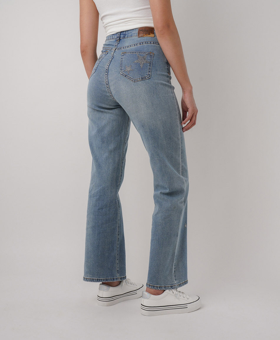 Jeans mujer wide leg estrellas brillantes
