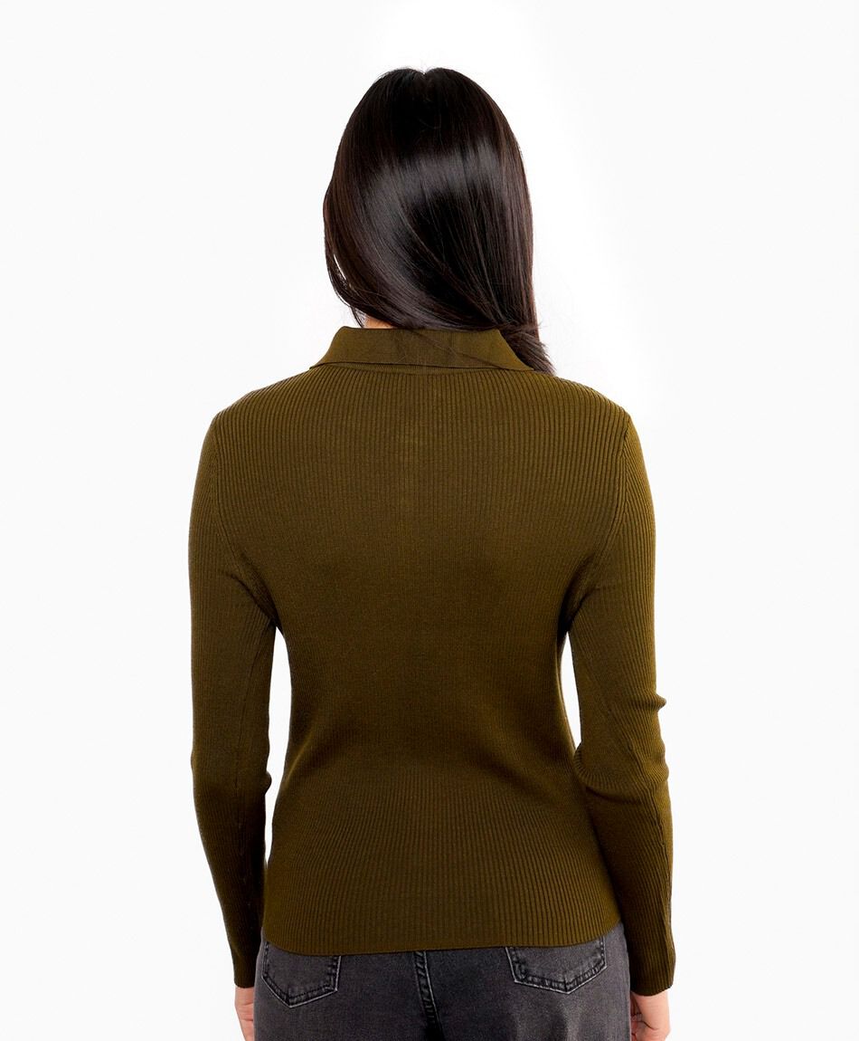 Sweater mujer cuello polo verde