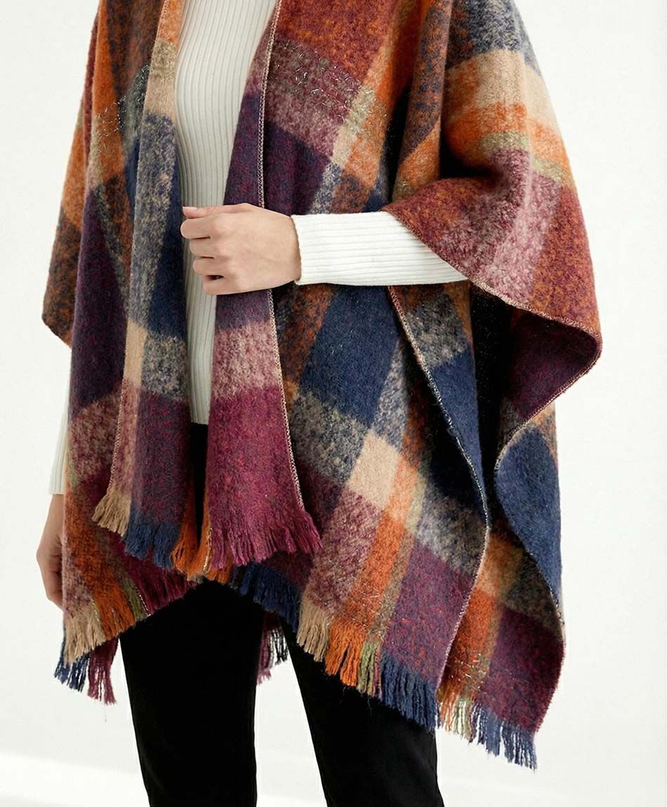 Poncho mujer cuadros orange