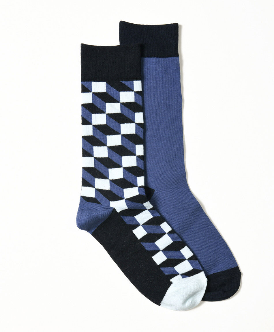Pack 2 medias hombre cuadros liso